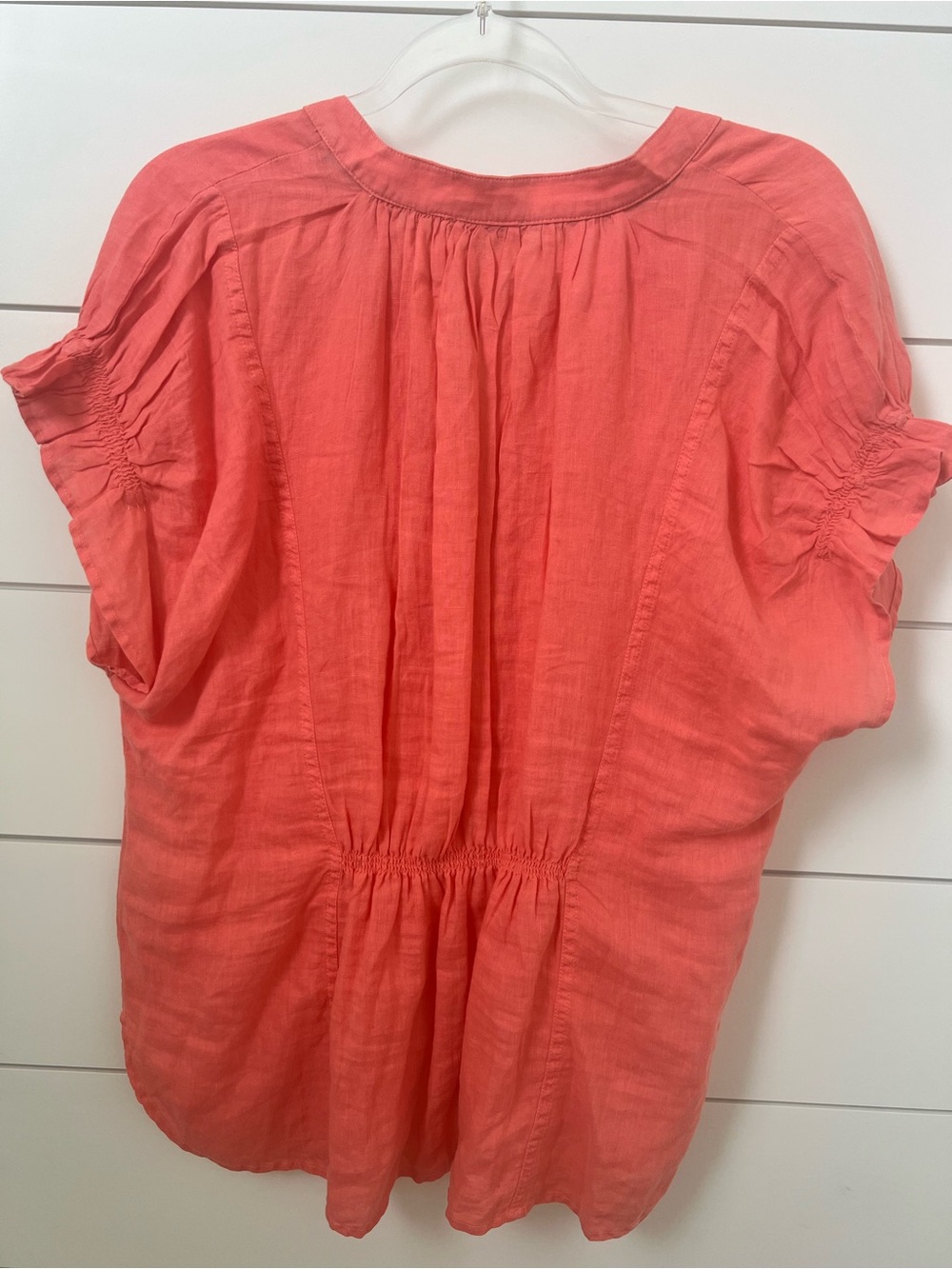 Anthropologie Place Coral Split-Neck Short Sleeve Blouse - Picture 2 of 10